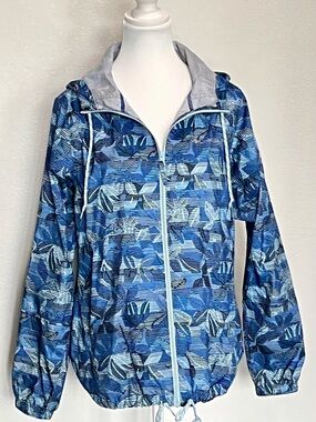 Columbia Flash Forward Floral Windbreaker Hooded Jacket | S Blue Pristine Hiking